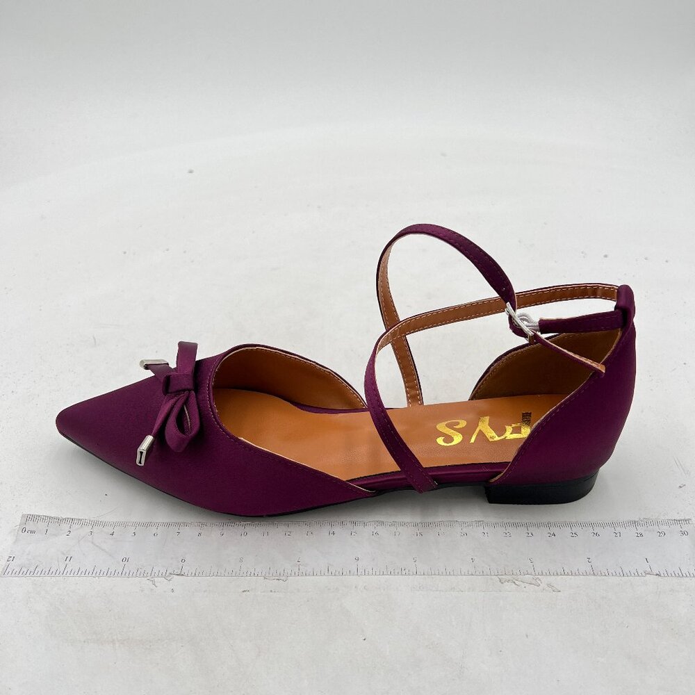 FYS Women Bowtie Pointed Toe D'Orsays Cross Ankle Strap Ballet Flats Low Heel